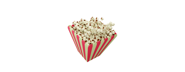 A red and white striped box of popcorn.